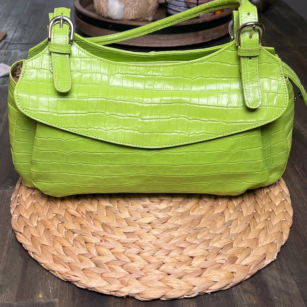 Maxx NY Lime Acid Green Croc Embossed Genuine Leather bag Brat Dopamine Dressing